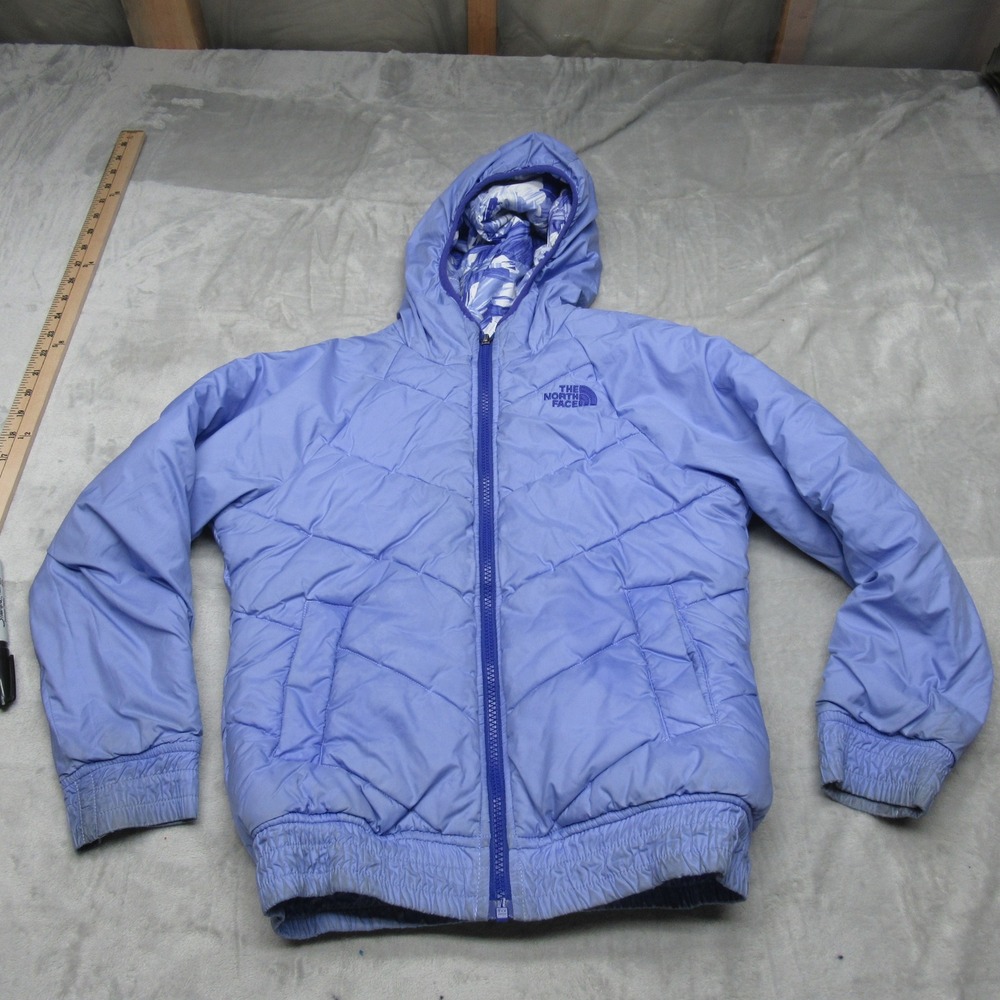 North Face Jacket Girl Medium 10/12 Purple Perrito Reversible Hood Puf Insulated